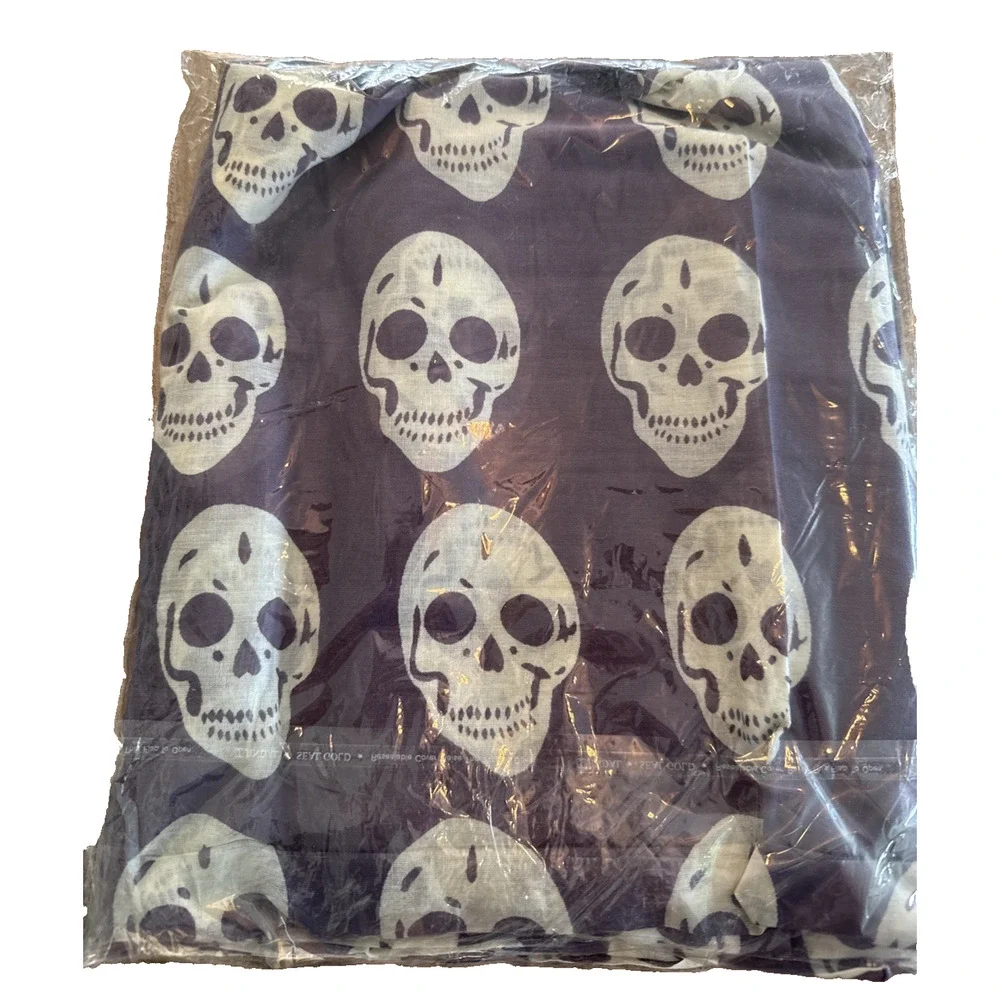 RAJ Anthropologie Skull Printed Purple and Cream 100% Cotton Scarf 75x40